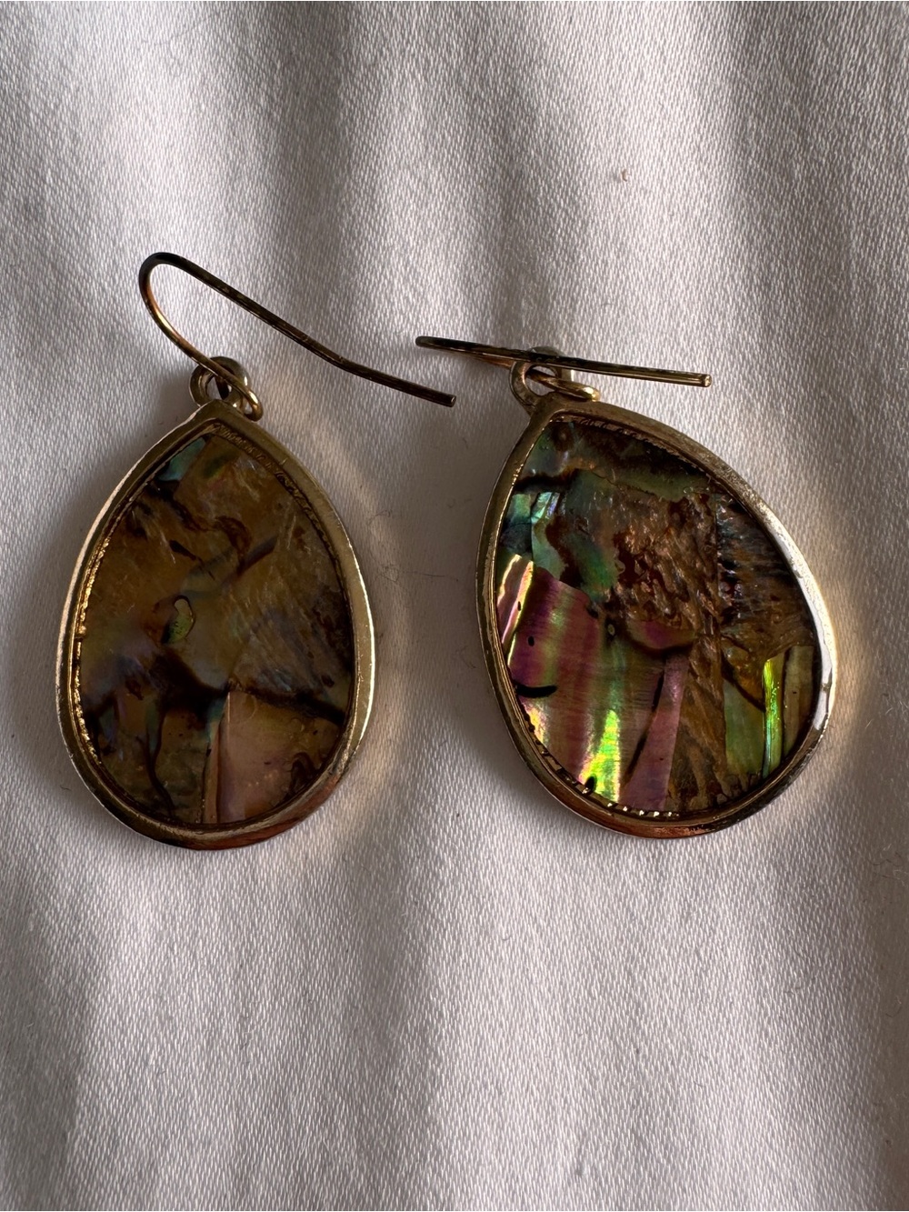 Abalone Teardrop Dangle Earrings - Iridescent Green/Purple